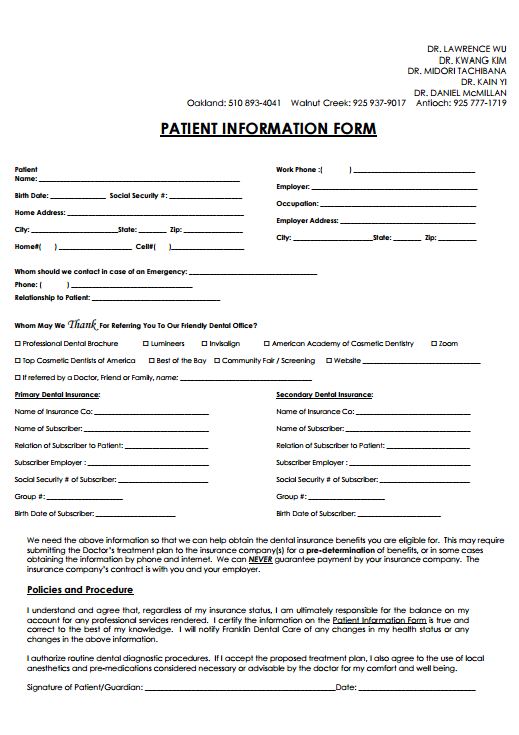East Bay Dental New Patient Registration Form